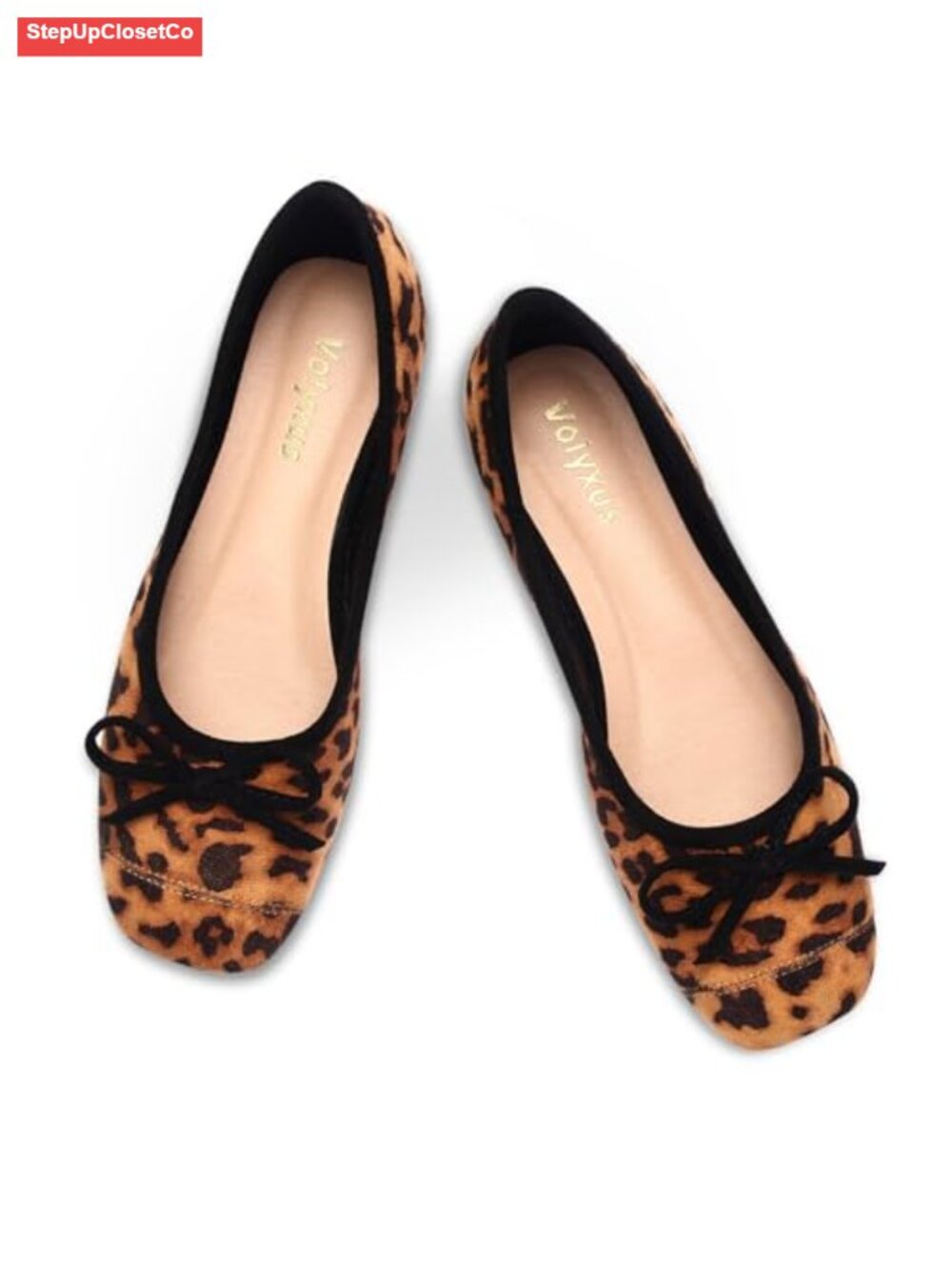 Women's Faux Suede Ballet Flats Cap Toe Bow Square Toe Slip On Dressy
